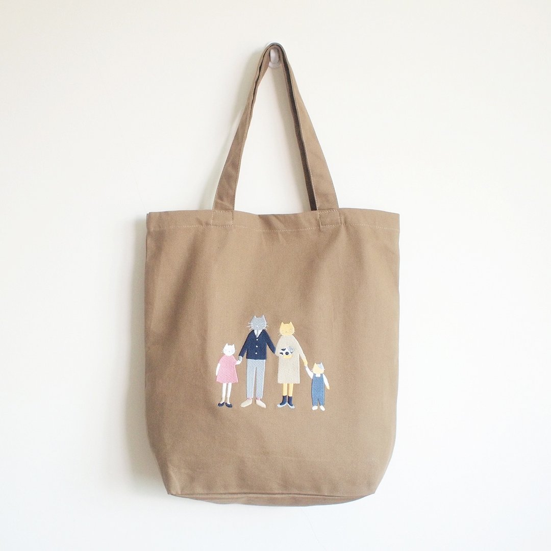 cat family tote bag : khaki - 侧背包/斜挎包 - 棉 卡其色