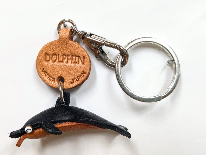 海豚 迷你 真皮钥匙圈 手作 日本制 立体造型 VANCA - 钥匙链/钥匙包 - 真皮 黑色