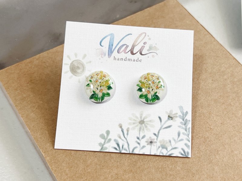 Vali 原创 - 夜来香原色、蓝染 - 耳环/耳夹 - 不锈钢 