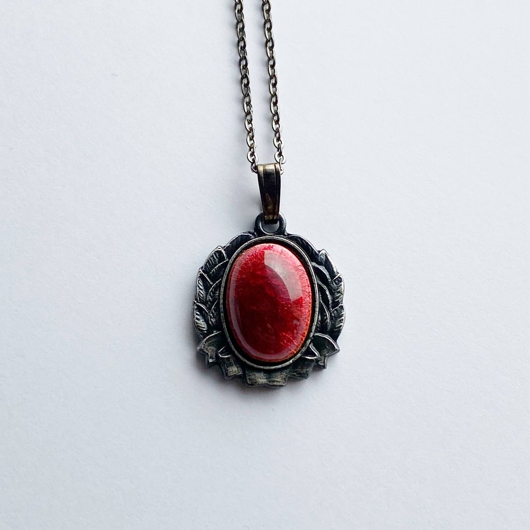 Laurel [Garnet] Cloisonne Pendant, Pure Silver Cloisonne Cloisonne - 项链 - 其他材质 红色