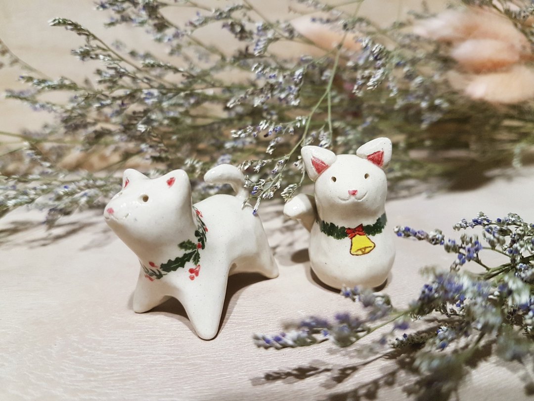 手作小物系列 - 猫咪过圣诞 - 摆饰 - 陶 