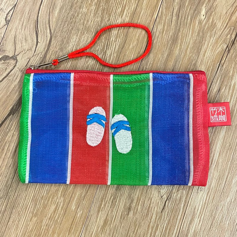 蓝白拖刺绣茄芷收纳袋 - 皮夹/钱包 - 塑料 多色