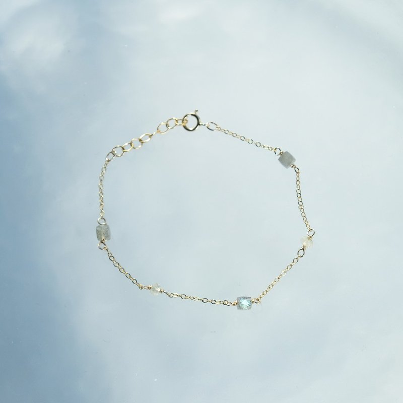 小雪球 拉长石手链 黄水晶 14K 包金 注金 水洗不退色 - 手链/手环 - 宝石 金色