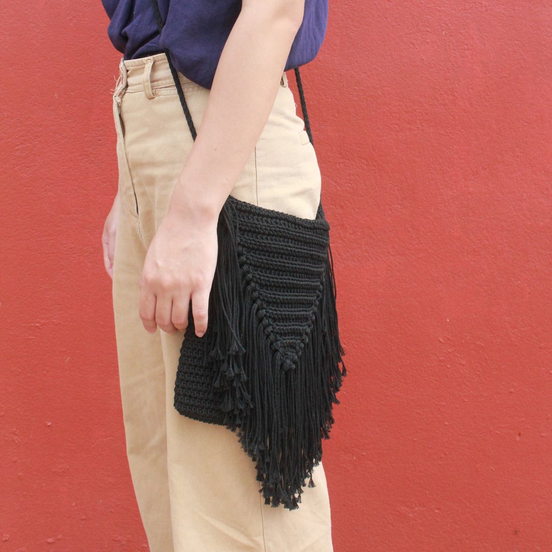 Crossbody bag ,Black Crochet bag ,Crochet bag Boho Bag - 侧背包/斜挎包 - 棉 黑色
