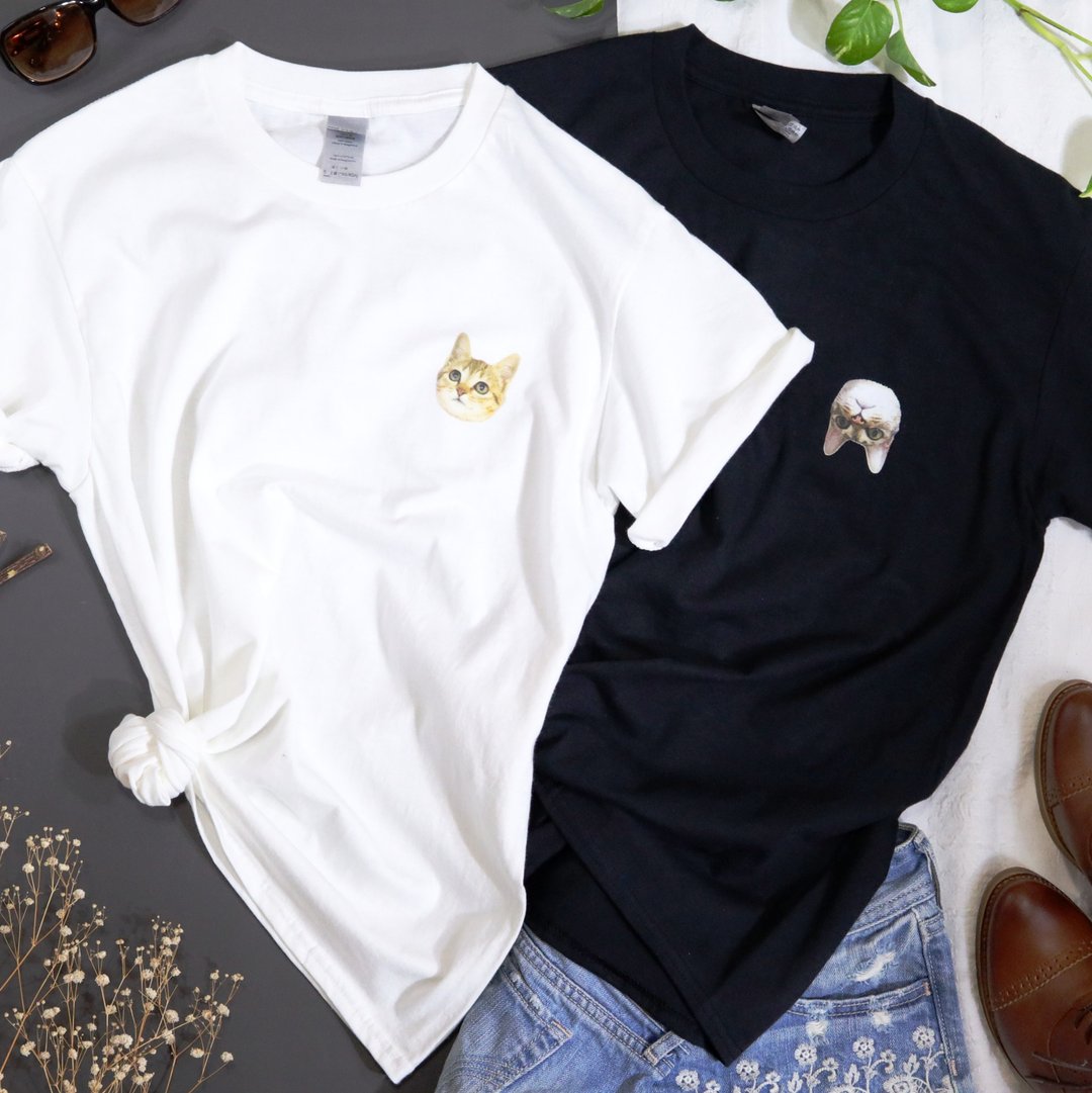 订制 专属 客制 宠物 情侣 亲子 脸部 大头 全身 T-shirt 礼物 - 中性连帽卫衣/T 恤 - 棉 多色
