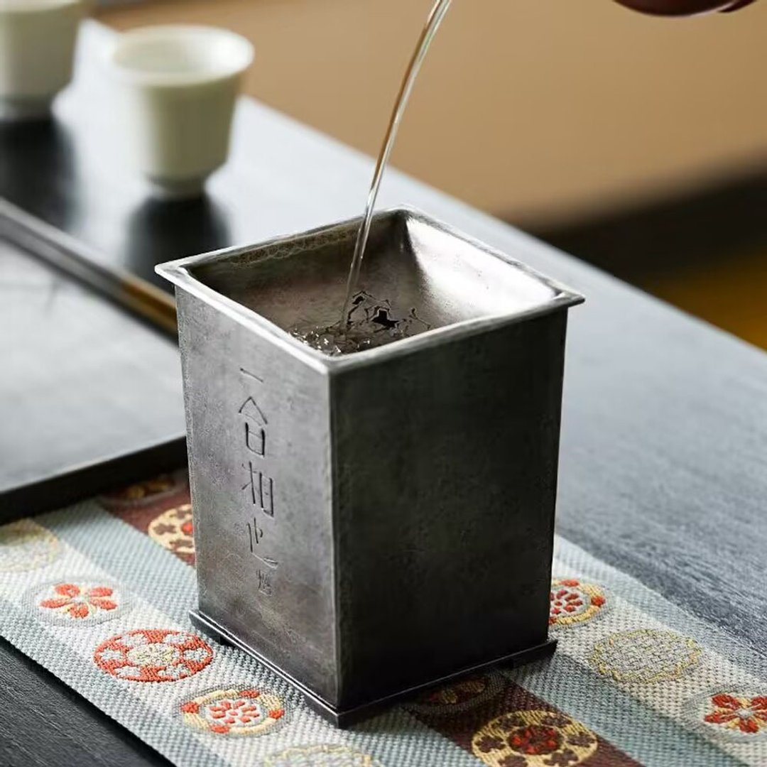 锡器 纯锡建水 一合相建水 茶洗纯锡 仿古做旧水盂茶渣缸 - 茶具/茶杯 - 其他金属 