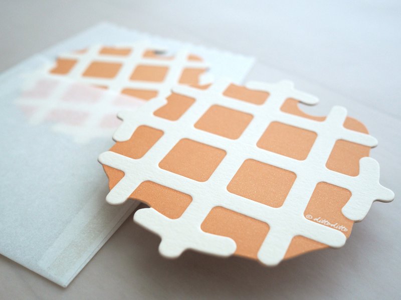 格仔饼 - 美食系列活版印刷卡 - 卡片/明信片 - 纸 橘色