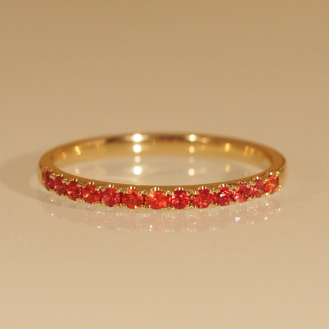 18K金橙宝石戒指 18K Gold Orange Sapphire Band Ring - 戒指 - 贵金属 