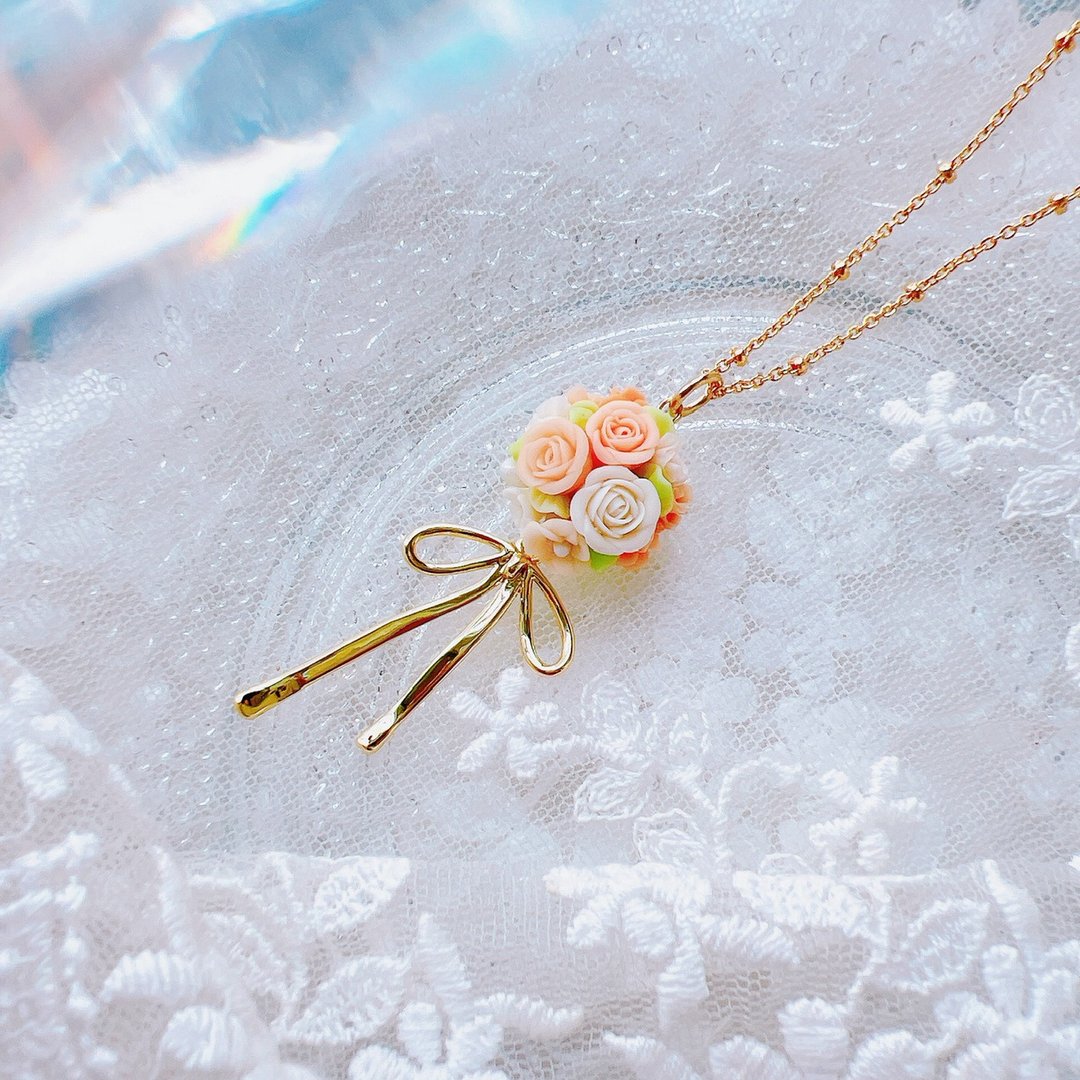 花嫁 手作 粘土花 项链 颈链 婚礼打扮 结婚礼物 姊妹 优雅 花嫁 - 项链 - 粘土 橘色
