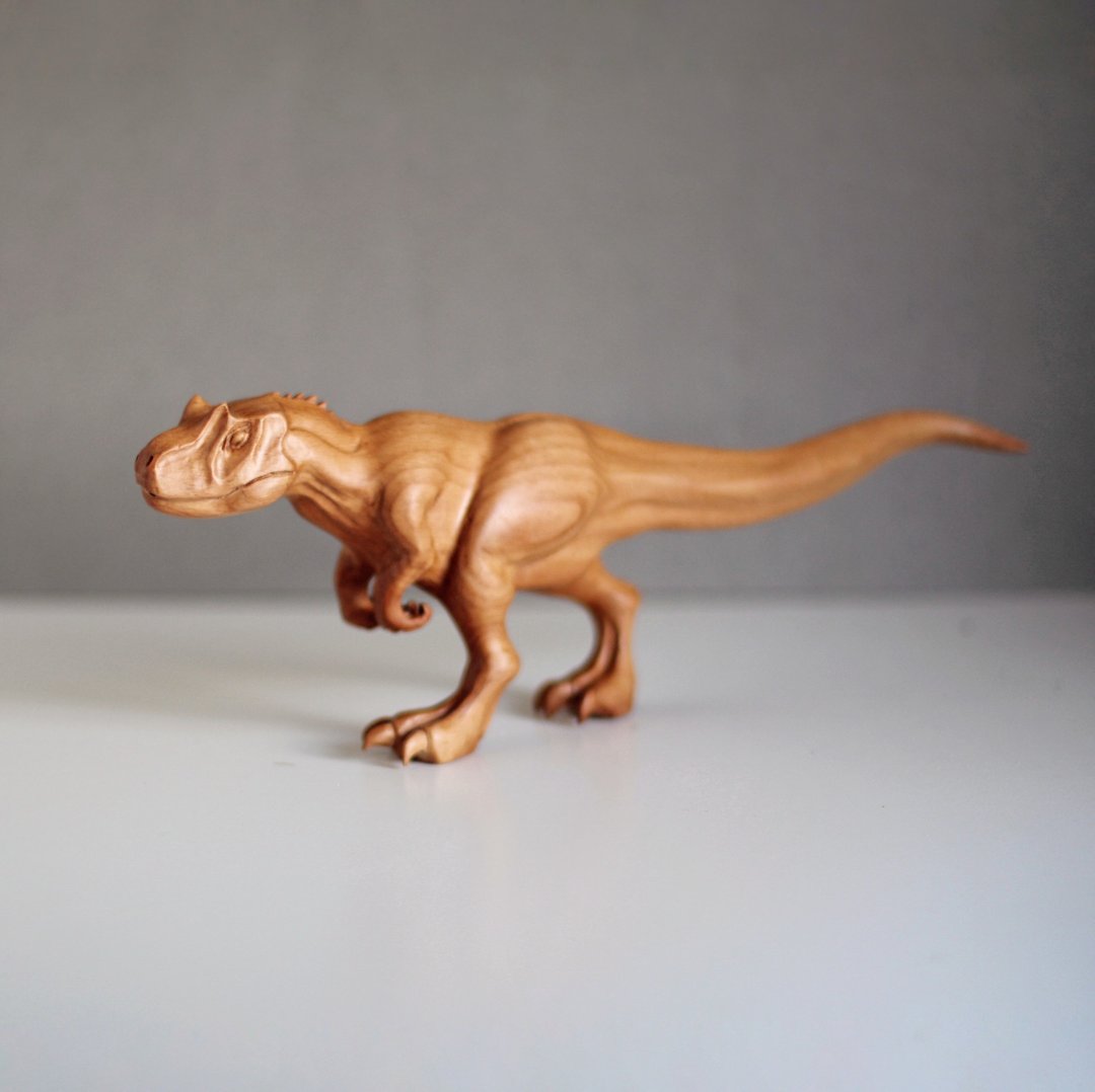 Wooden dinosaur allosaurus, wooden hand carved sculpture - 摆饰 - 木头 