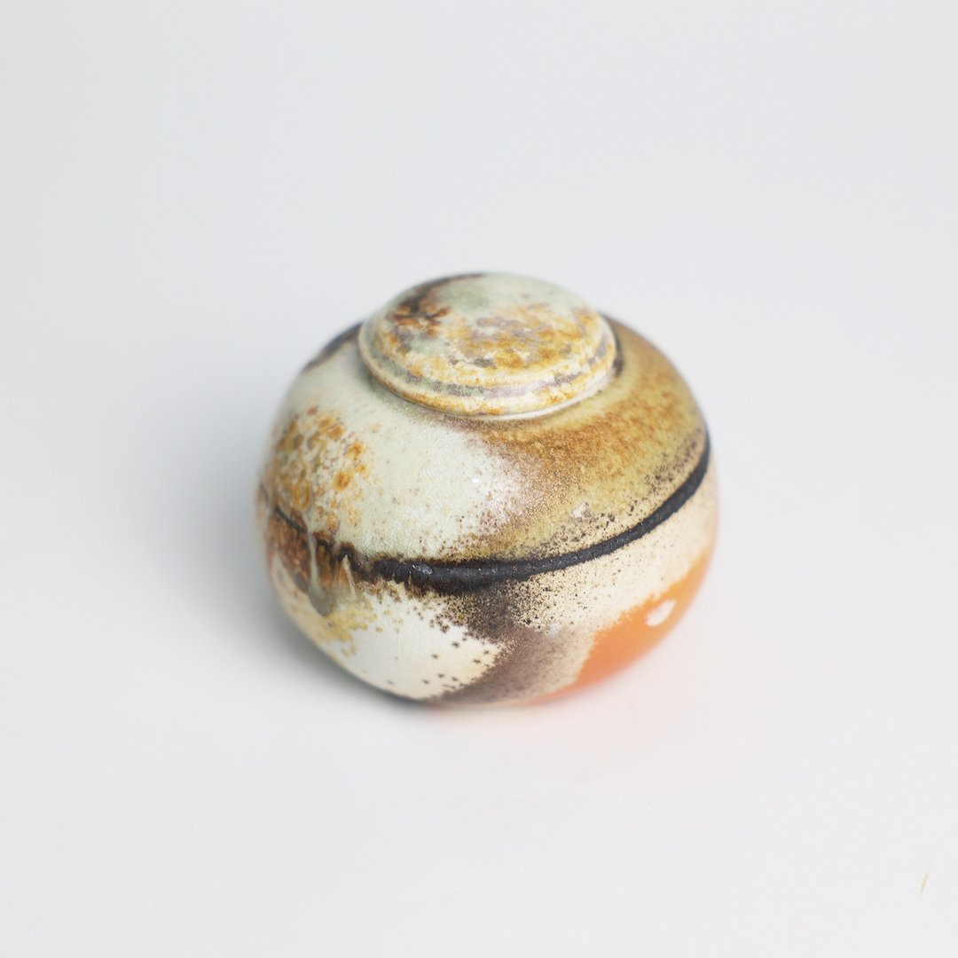 明芽窑 l 柴烧白瓷绞胎小罐 茶罐 白 黄 橘红 落灰 陶器 搜藏品 - 茶具/茶杯 - 陶 橘色