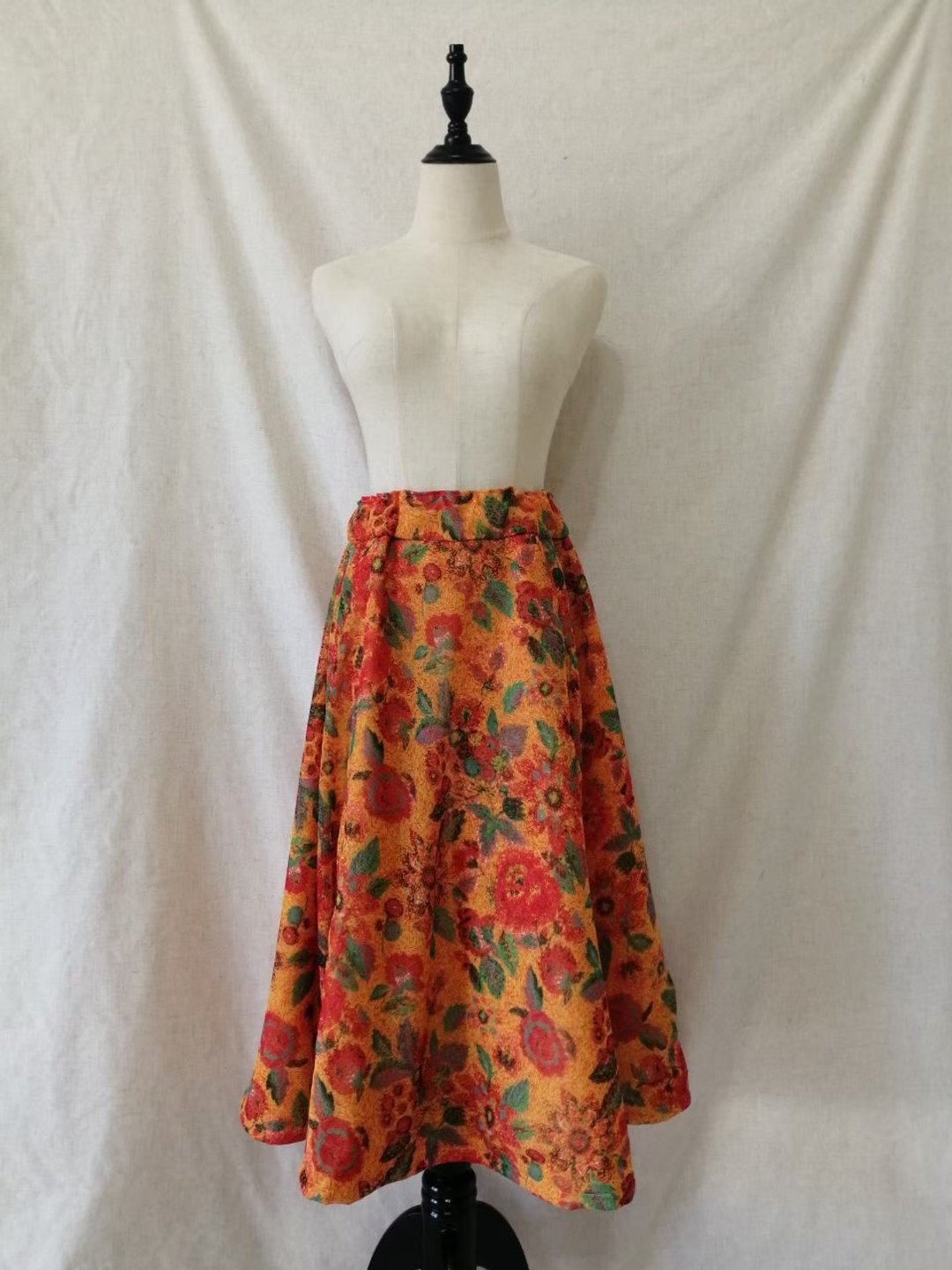 Designer collection 油画风花朵印花四片裙 圆裙 - 裙子 - 聚酯纤维 橘色