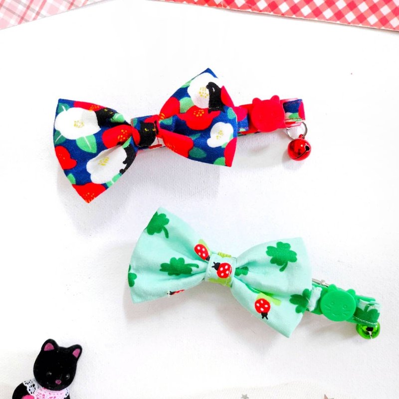 蝴蝶结安全项圈猫狗项圈花痴图案日本猫 - 项圈/牵绳 - 棉．麻 绿色