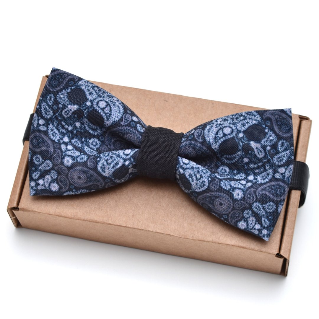 Skull bow tie for men, dark mens bow tie, paisley bow tie - 领结/领巾 - 聚酯纤维 黑色