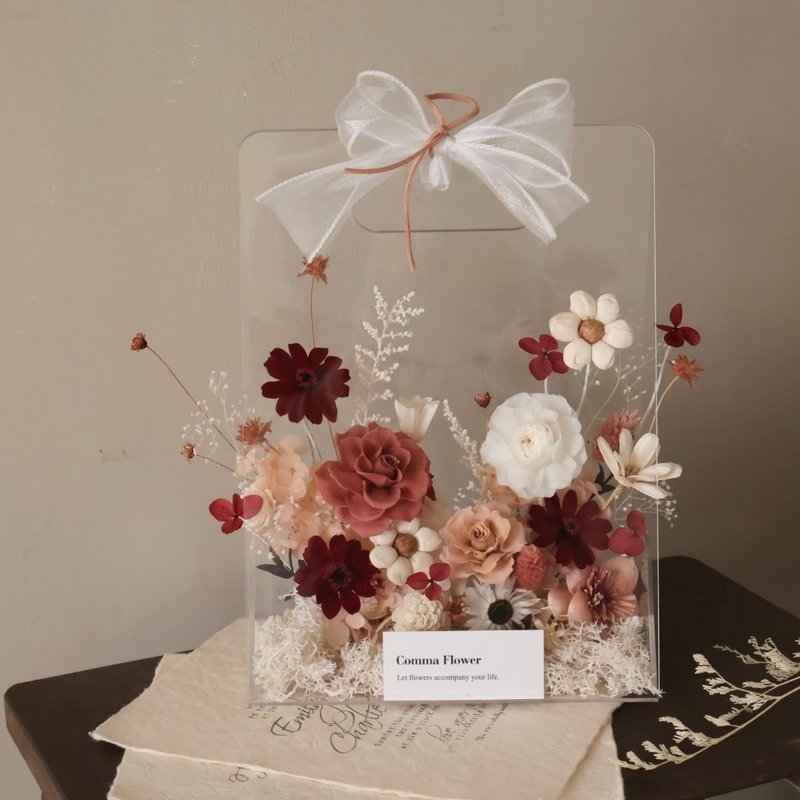 干燥玫瑰粉永生花压克力花篮 小花园花篮 开幕花篮 乔迁花篮 - 干燥花/捧花 - 植物．花 多色