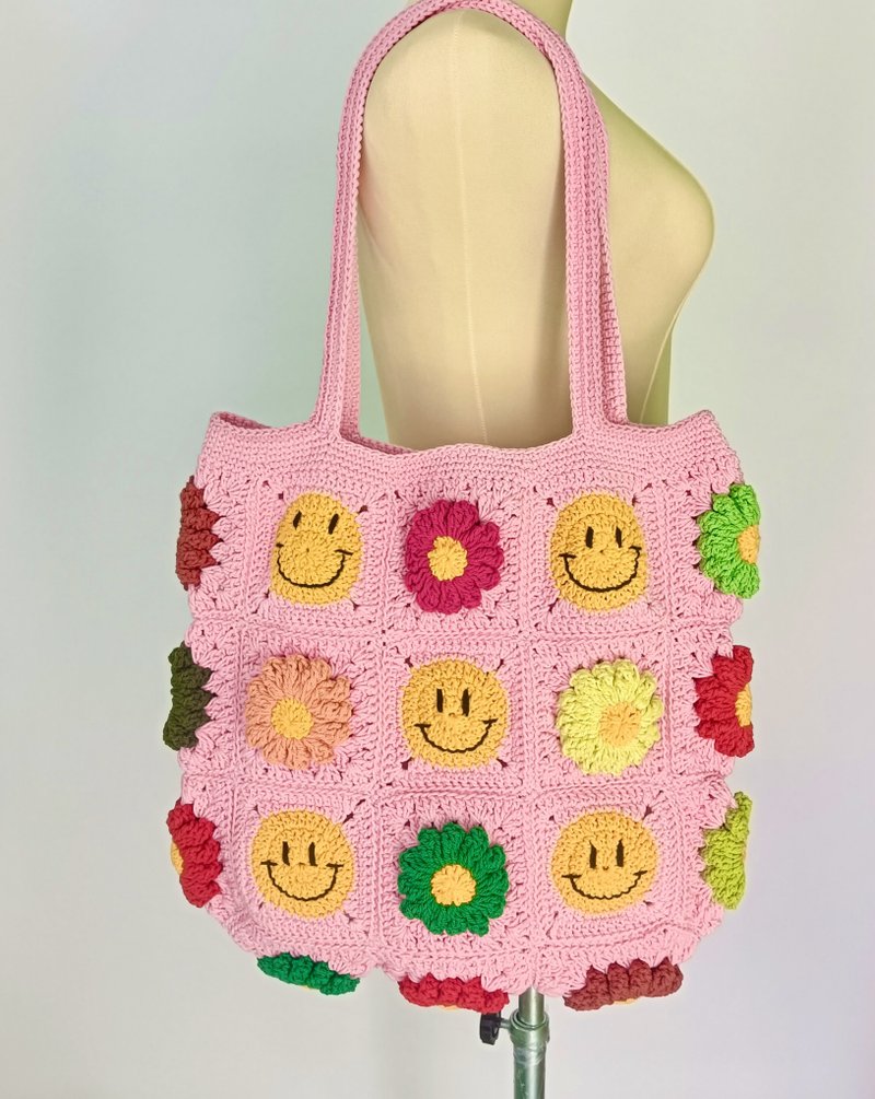 扎染绳编织包 Granny Square 花朵造型 - 手提包/手提袋 - 棉．麻 