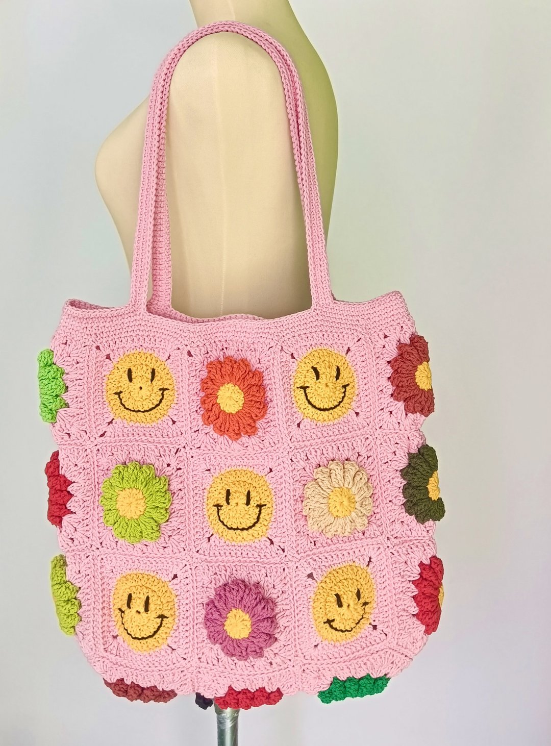 扎染绳编织包 Granny Square 花朵造型 - 手提包/手提袋 - 棉 