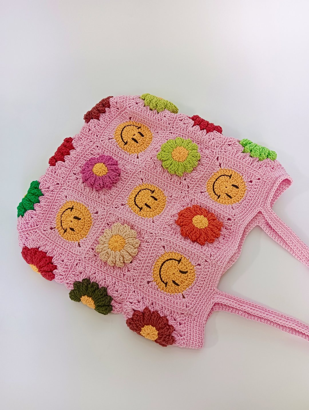 扎染绳编织包 Granny Square 花朵造型 - 手提包/手提袋 - 棉 