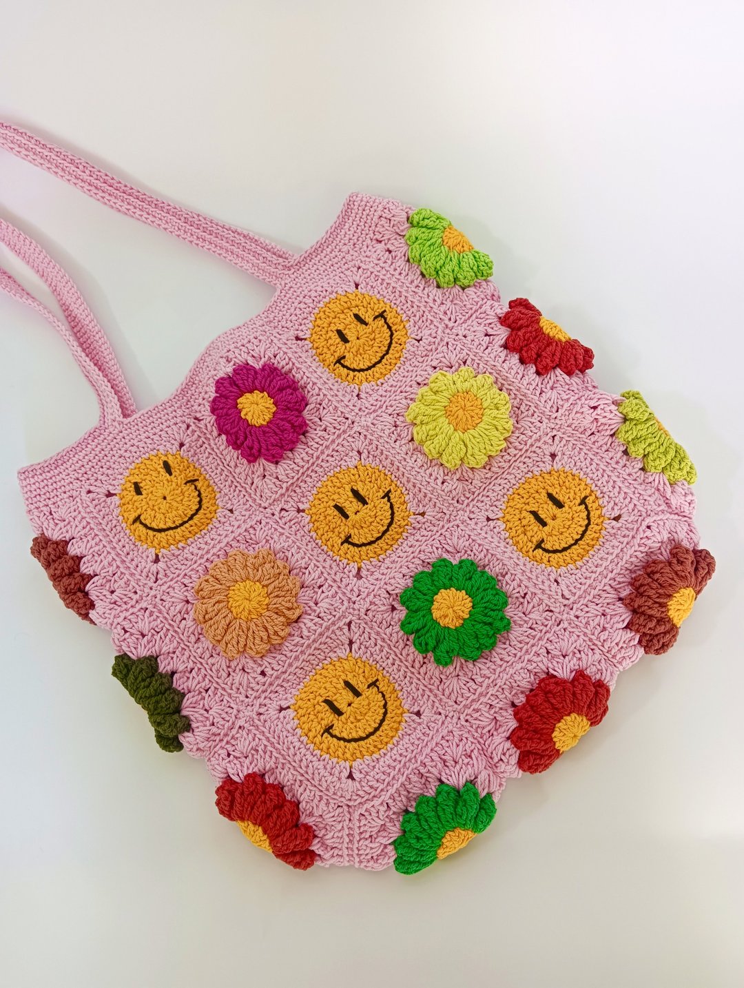 扎染绳编织包 Granny Square 花朵造型 - 手提包/手提袋 - 棉 