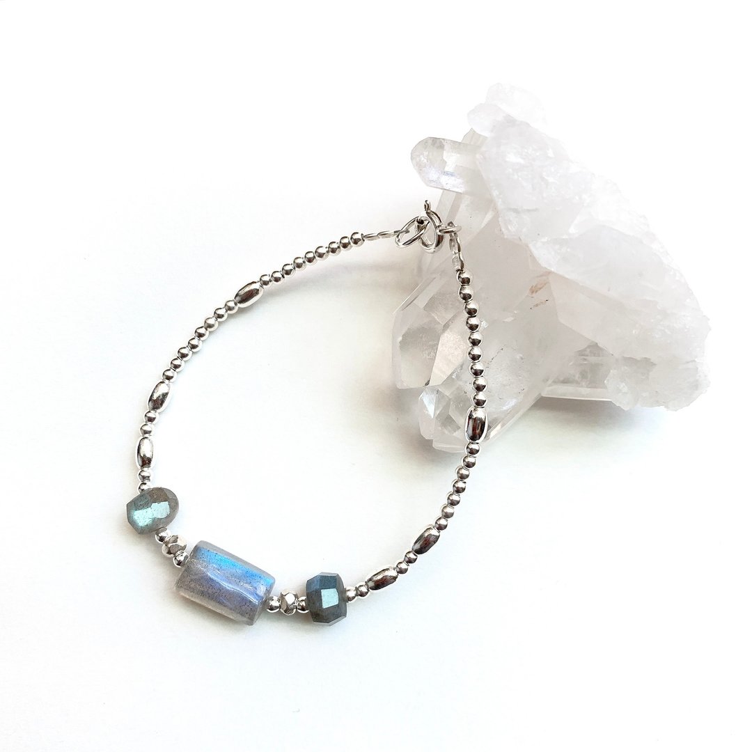 Ops Labradorite bracelet -蓝光拉长石/纯银/限定/独特/高聚财 - 手链/手环 - 宝石 银色