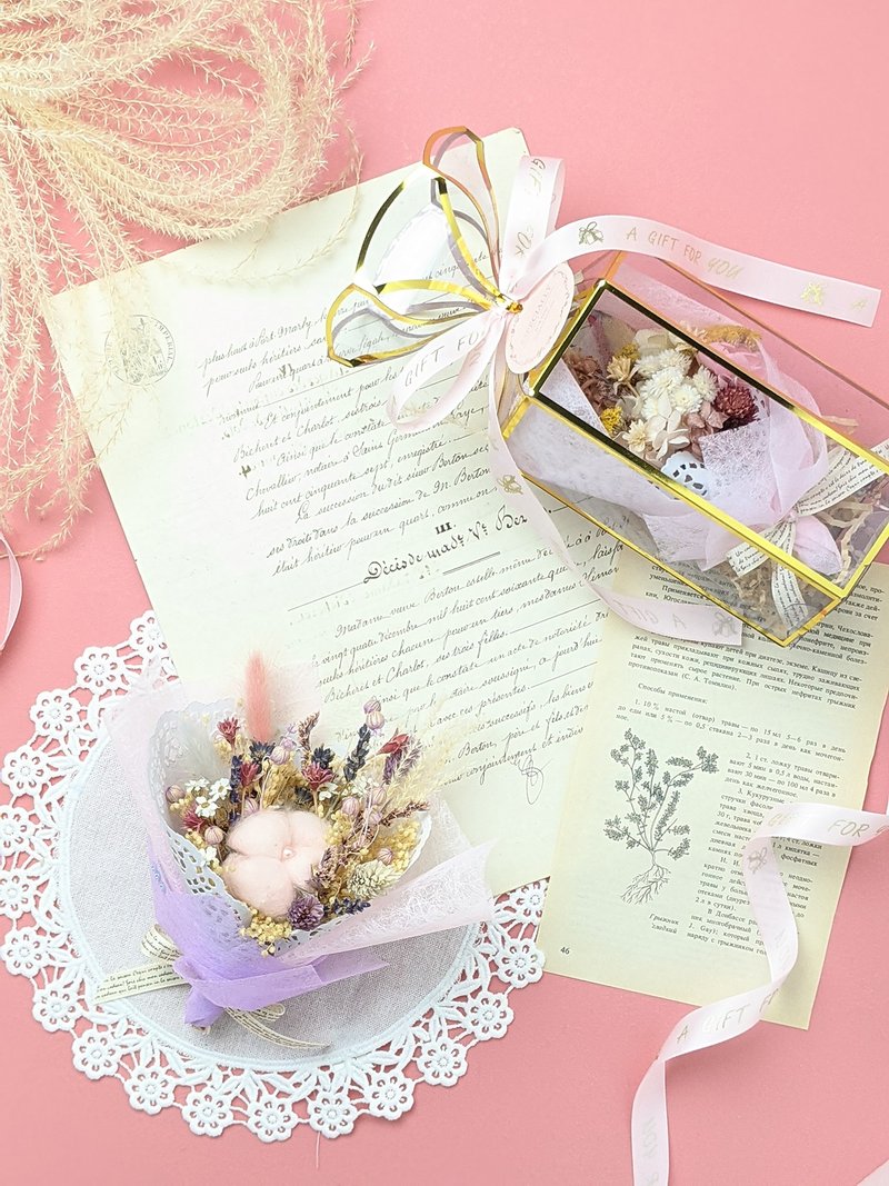 迷你干燥花束礼盒(大)-浪漫粉 生日礼物 圣诞礼物 - 干燥花/捧花 - 植物．花 粉红色