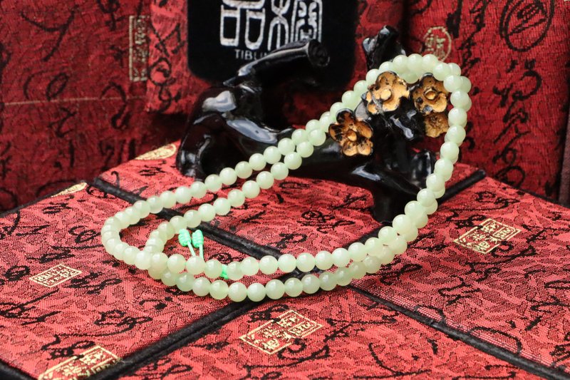 原矿天然和阗玉念珠 6mm 青海料青玉 108颗 天然玉石 定制化设计 - 手链/手环 - 玉石 