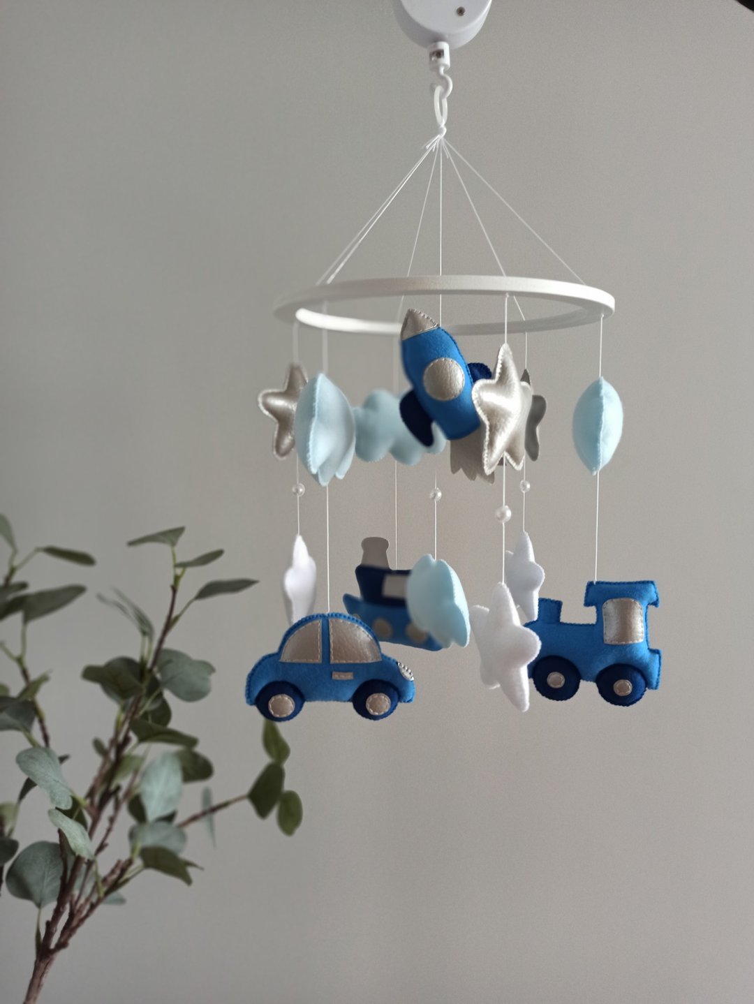 Baby mobile in the crib, Mobile with transport, Gift for a pregnant woman. - 玩具/玩偶 - 环保材料 蓝色