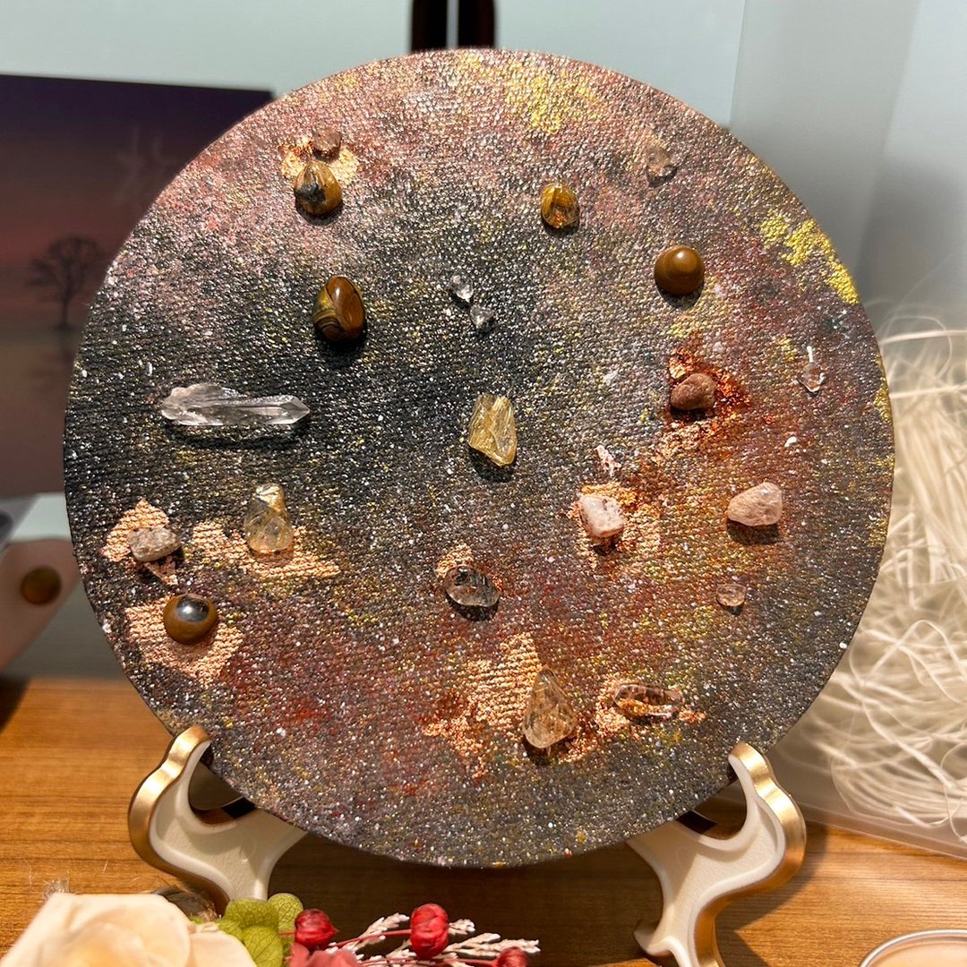 大地女神 盖亚 - 星空金箔水晶能量画 满月满愿 水晶祝福礼 - 摆饰 - 水晶 黑色