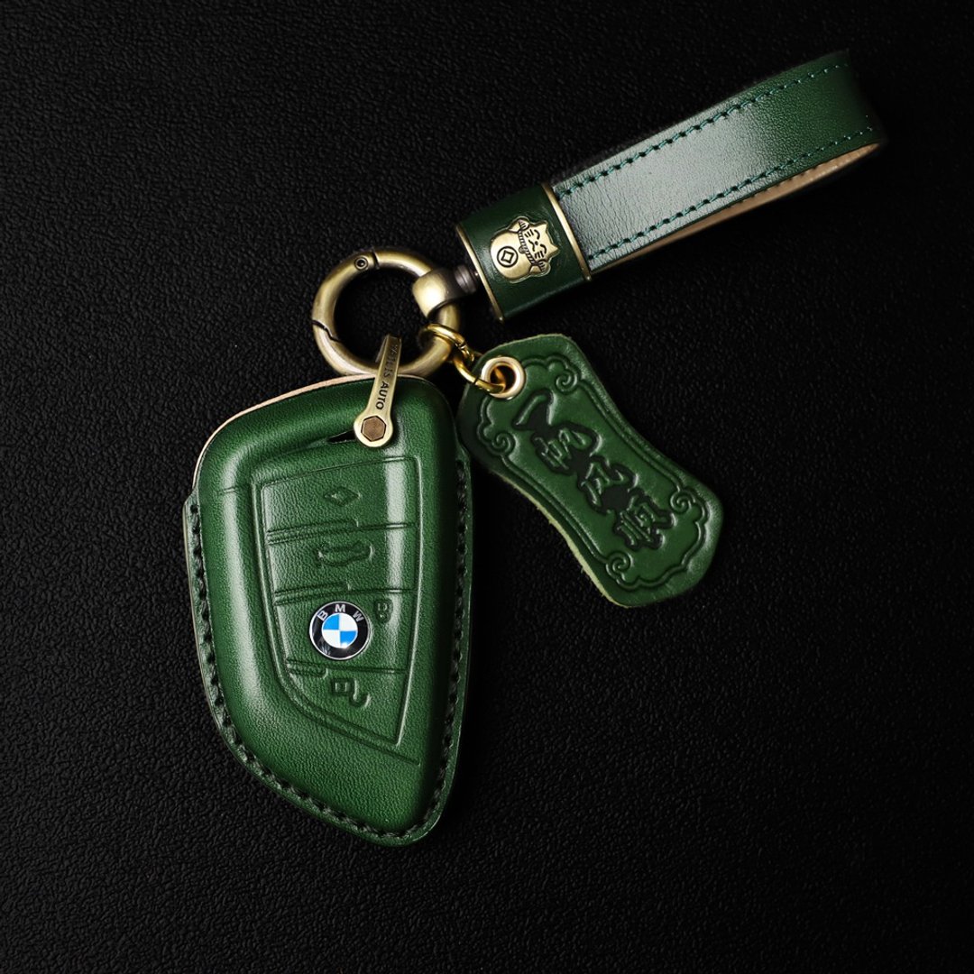BMW宝马5系530刀锋X1 x5 1系3系320li x2 x3 汽车钥匙包皮套,绿 - 钥匙链/钥匙包 - 真皮 绿色