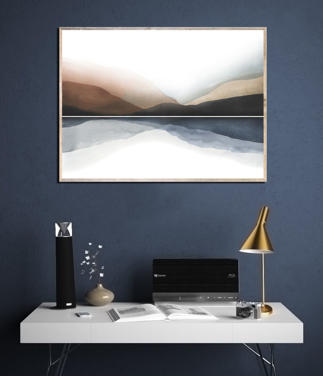 Smoky Mountains Art Print Mountain Lake Painting Misty Landscape Abstract Art - 海报/装饰画/版画 - 纸 蓝色