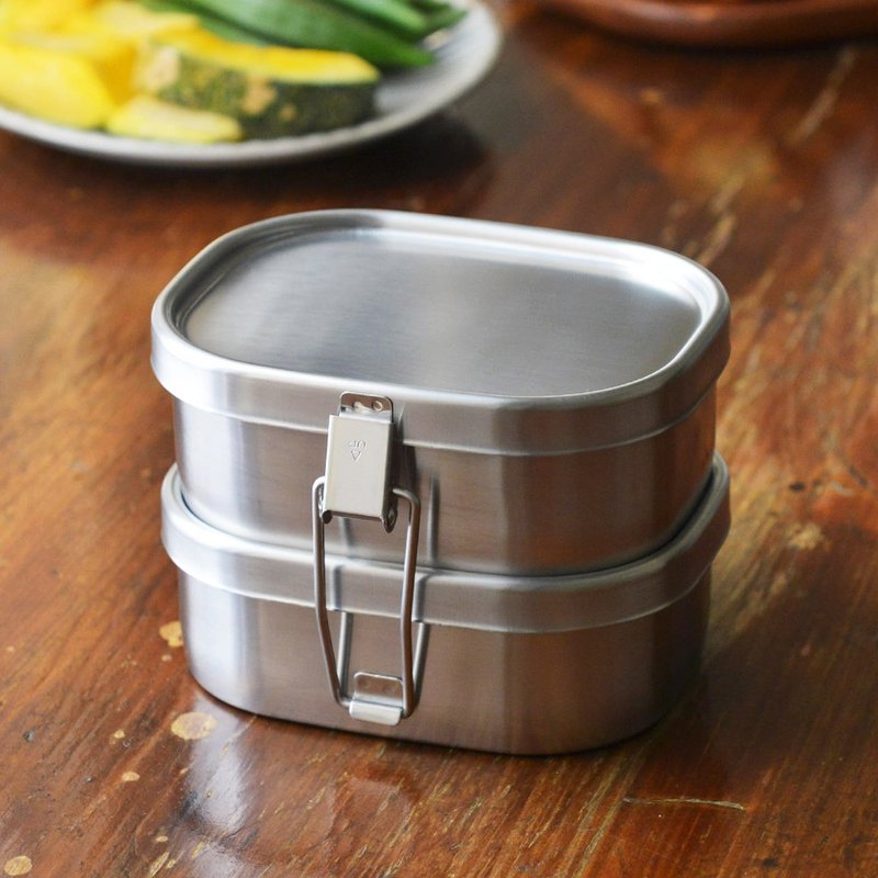 日本相泽工房 AIZAWA 日本制18-8不锈钢双层方形便当盒-360ml-2入 - 便当盒/饭盒 - 不锈钢 银色