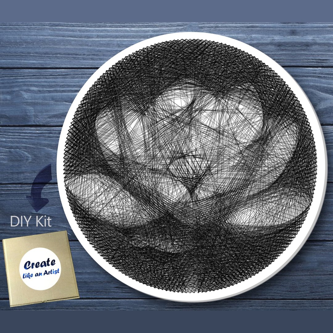 Lotus flower String art kit. String Art pattern & tutorial. Craft kit for adults - 插画/绘画/写字 - 绣线 黑色