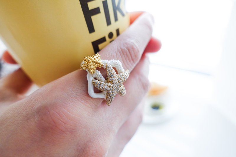 白色 海马系列 海星戒指 - 戒指 - 纯银 白色