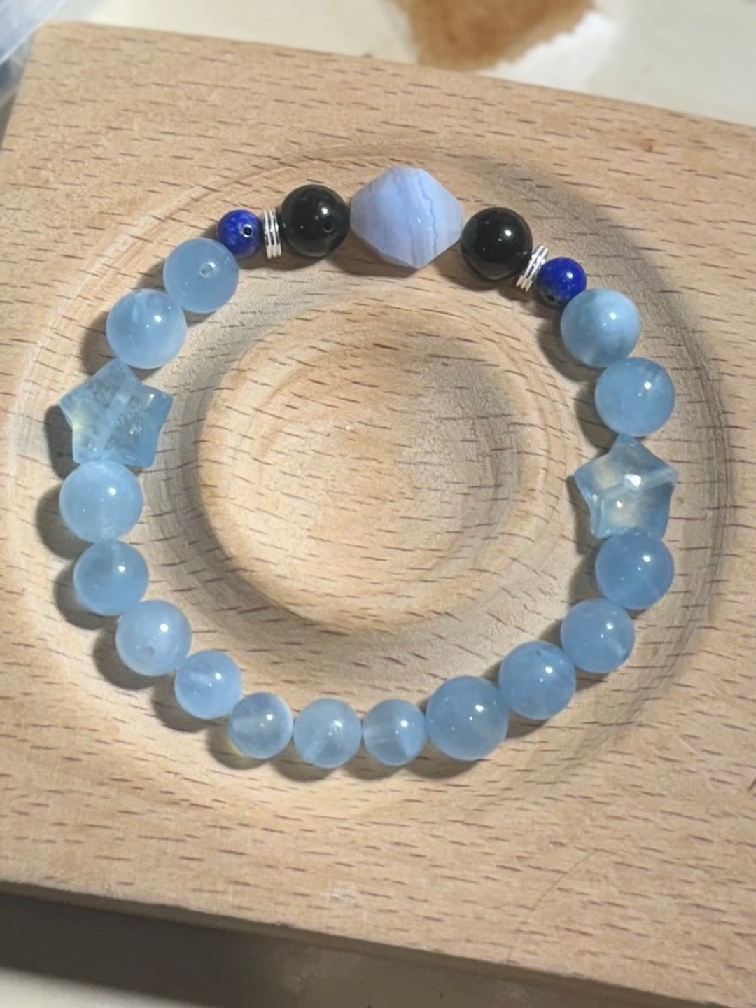 客制手链.海蓝宝、黑曜石、青金石 - 手链/手环 - 水晶 蓝色