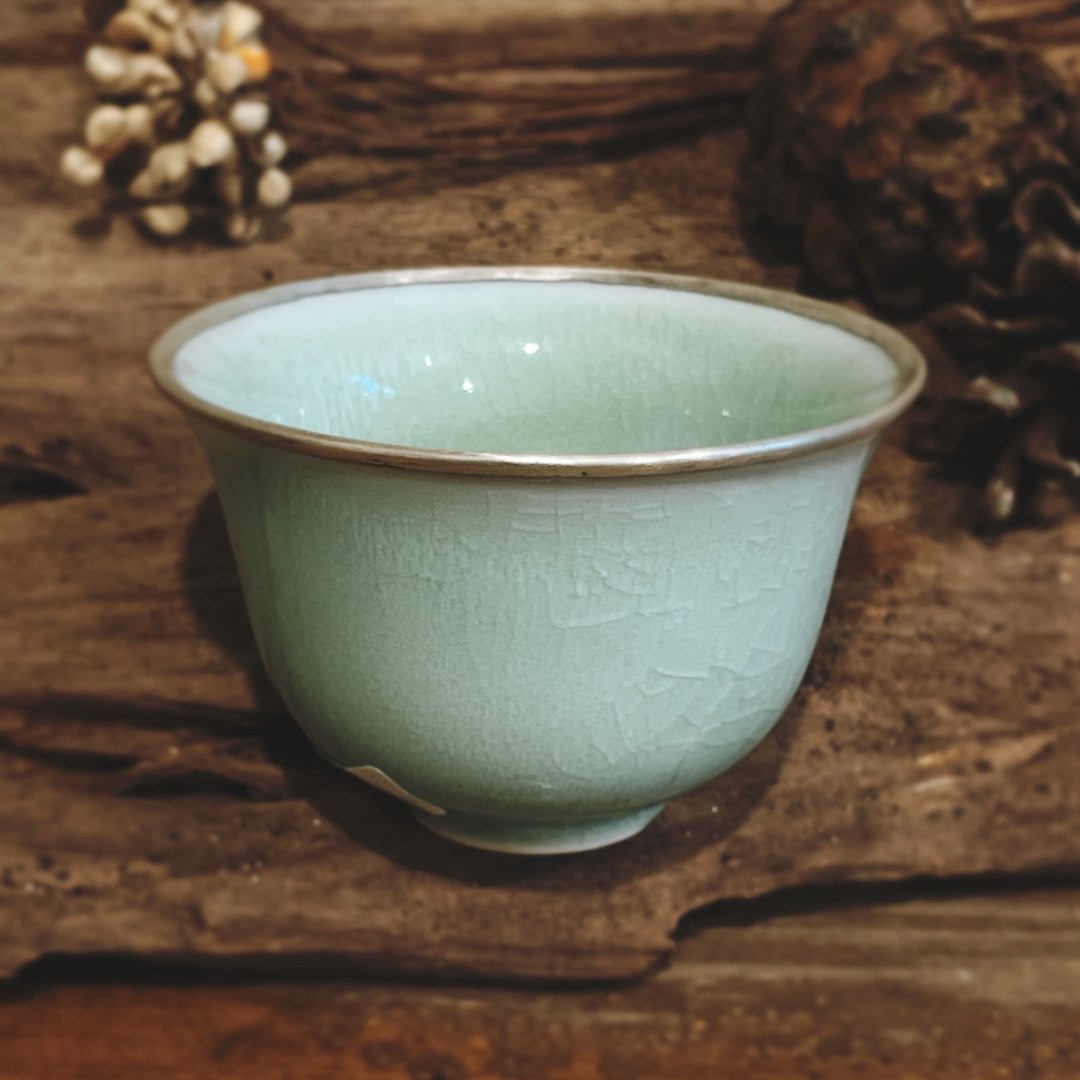 青瓷银镶口柴烧盖碗之碗 - 茶具/茶杯 - 瓷 绿色