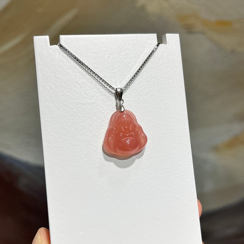 天然莫桑比克蜜桃玛瑙佛公项链 - 项链 - 水晶 橘色