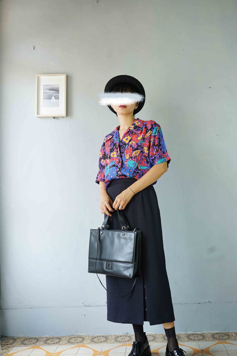 寻宝古着-个性涂鸦风印花蓝紫色系开襟衬衫 - 女装衬衫 - 聚酯纤维 多色