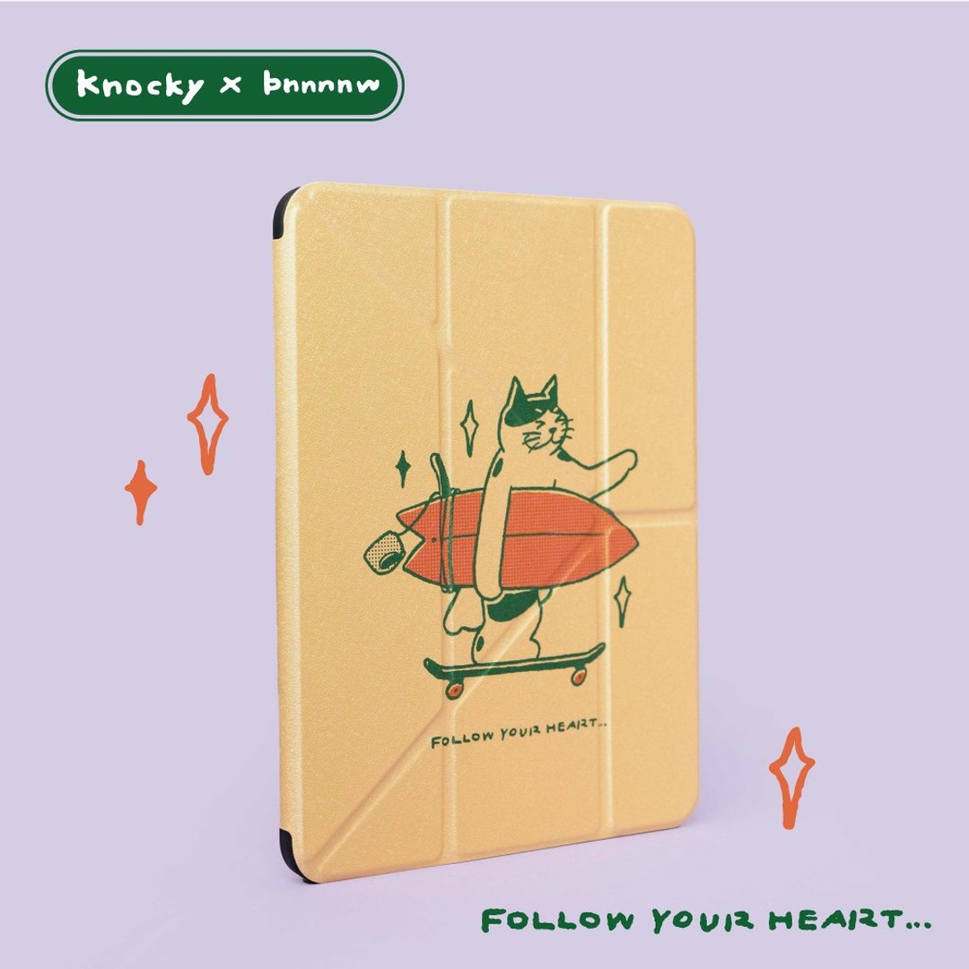 插画家联名【Follow Your Heart 滑板猫猫】iPad壳 - 平板/电脑保护壳 - 其他材质 黄色