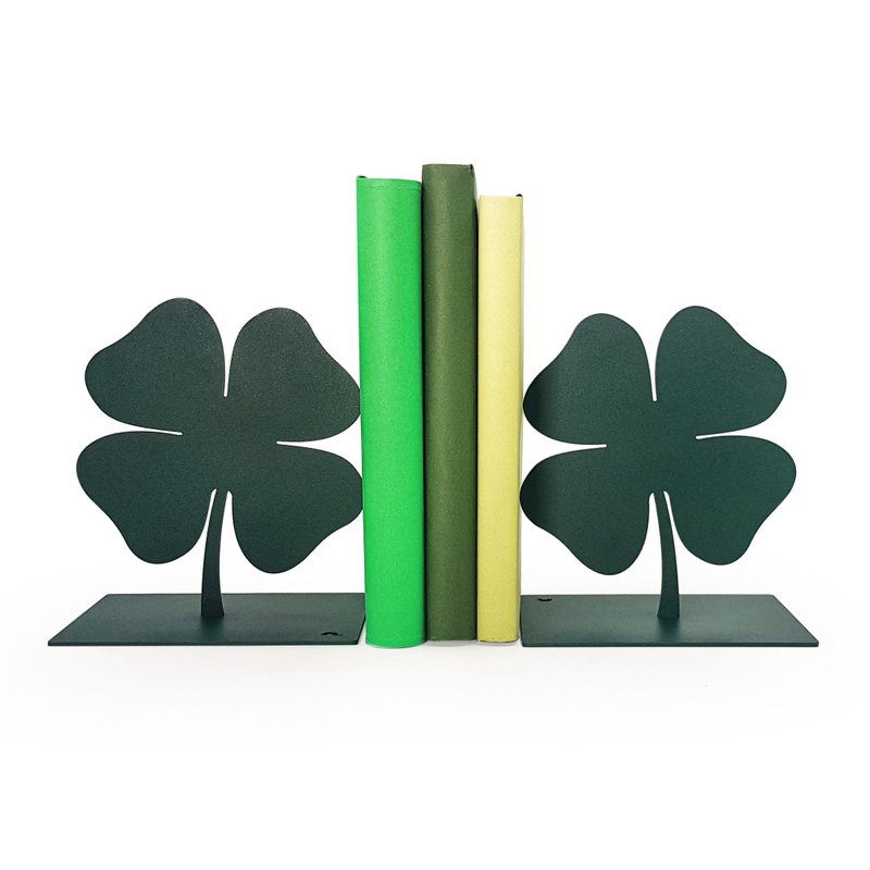 绿色金属书挡 – 四叶幸运草造型，极简风格书架装饰，手工制作 - 摆饰 - 其他金属 绿色