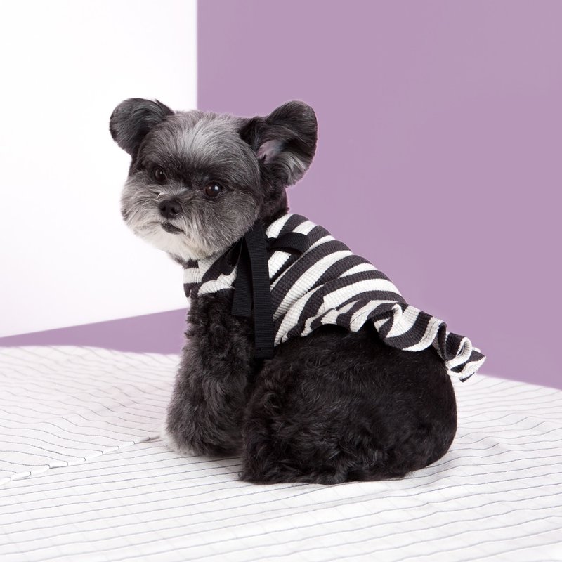 #bff 蝴蝶结连身裙_灰黑条纹 - 衣/帽 - 棉．麻 灰色