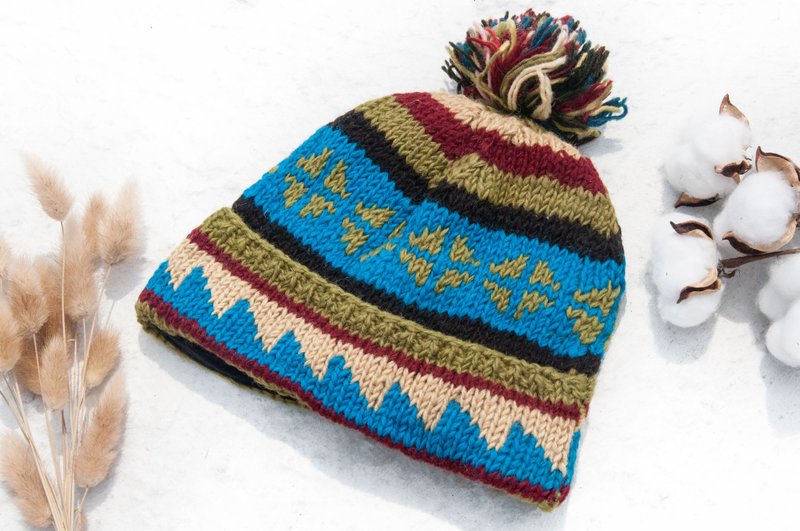 手织纯羊毛帽/针织毛帽/内刷毛手织毛帽/手工针织毛线帽 -墨西哥 - 帽子 - 羊毛 多色