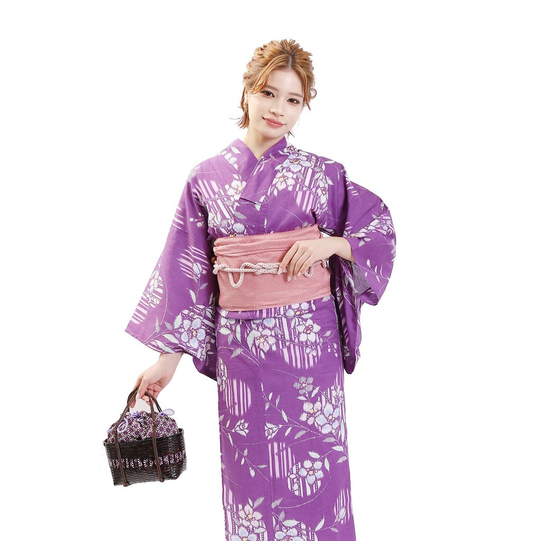 日本 和服 女性 浴衣 腰带 2件组 F Size X25-217 yukata - 其他 - 棉 紫色