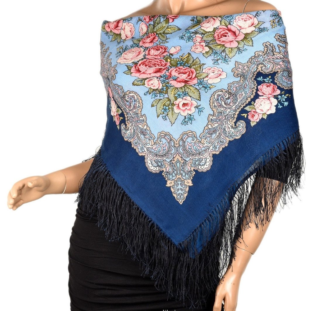 正品 Павло́во Поса́д 俄罗斯披肩围巾 柔软 100% 羊毛 89x89 厘米 1540-14 - 丝巾 - 羊毛 多色