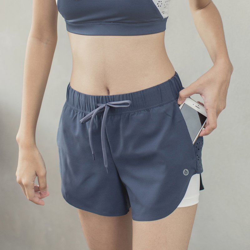 蜂巢防走光小短裤-海军蓝/白 - 女装短裤 - 聚酯纤维 蓝色