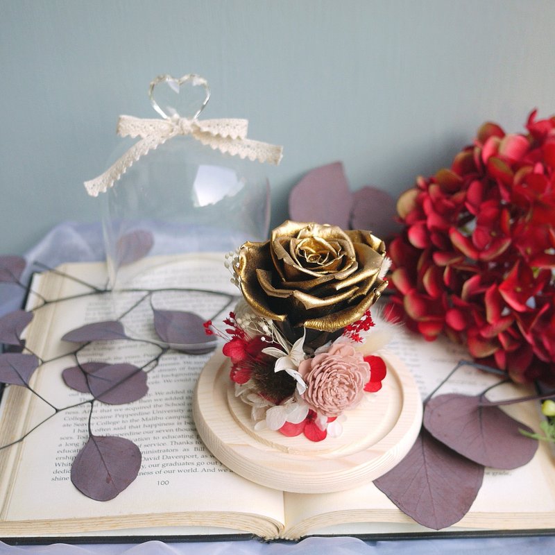 魔法不凋黑金玫瑰 玻璃罩永生花 恒星花  - 干燥花/捧花 - 植物．花 金色