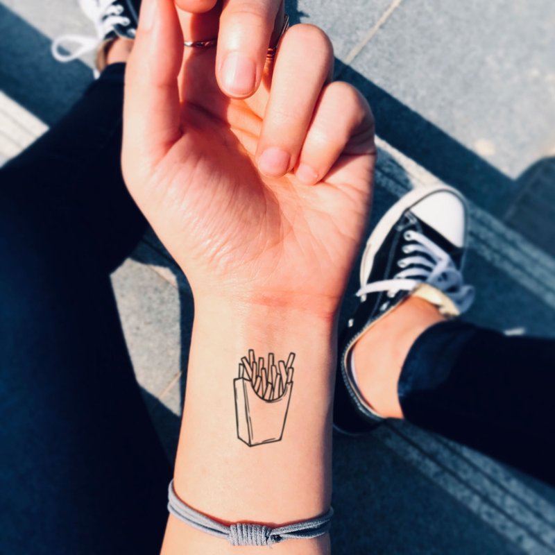 OhMyTat 炸薯条 French Fry 刺青图案纹身贴纸 (4 张) - 纹身贴 - 纸 黑色