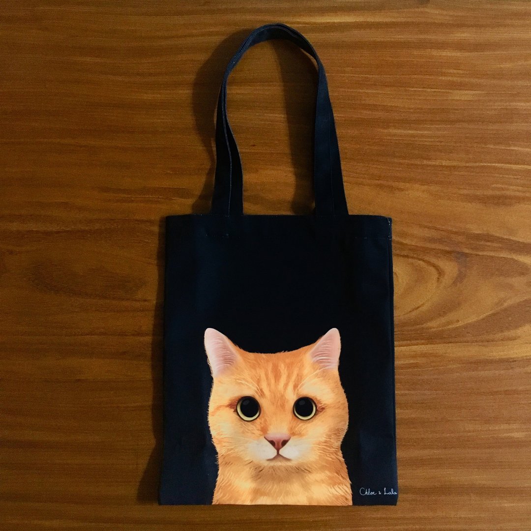 汪喵帆布提袋 - 橘猫 - 手提包/手提袋 - 聚酯纤维 黑色