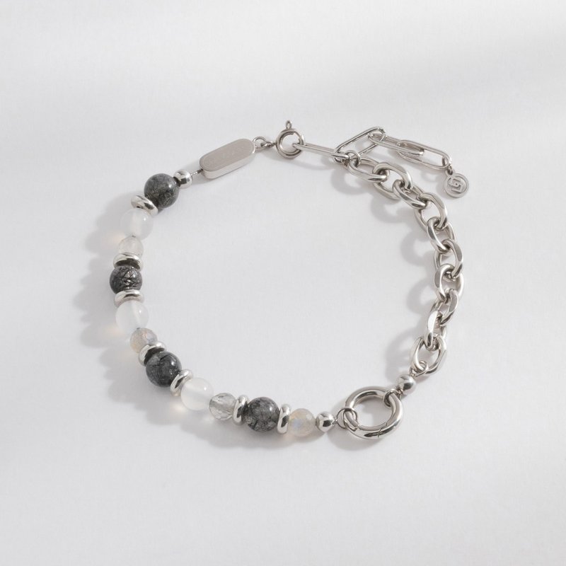 CONNY 海洋联名 | 黑发晶 拉长石 白玛瑙 | 男款水晶手链 - 手链/手环 - 水晶 黑色