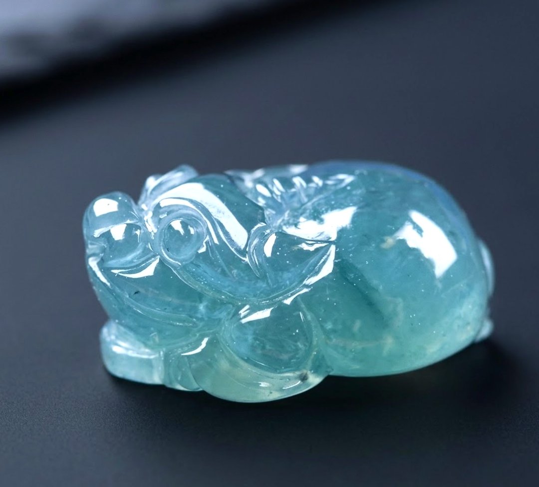 【招财神兽】冰种蓝水翡翠三脚蟾蜍 | 天然翡翠 A 货 | 送礼 - 其他 - 玉石 绿色