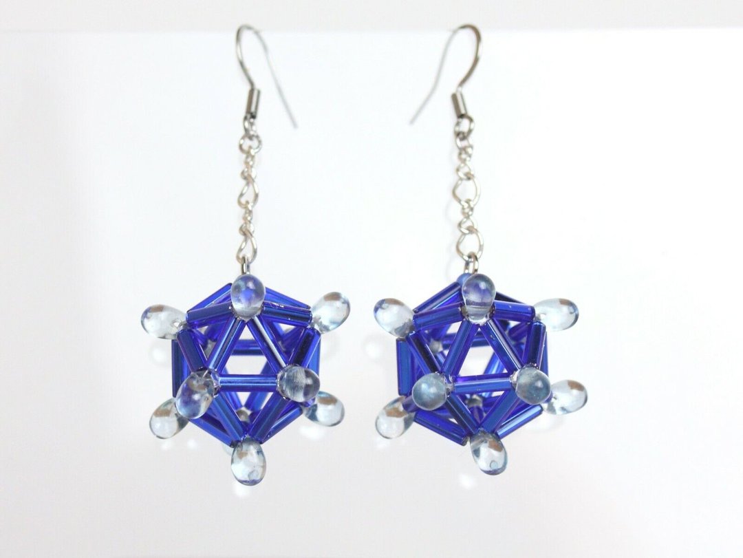 Blue Geometric Earrings Beaded Earrings Seed bead Earrings Minimalist Modernist - 耳环/耳夹 - 玻璃 蓝色